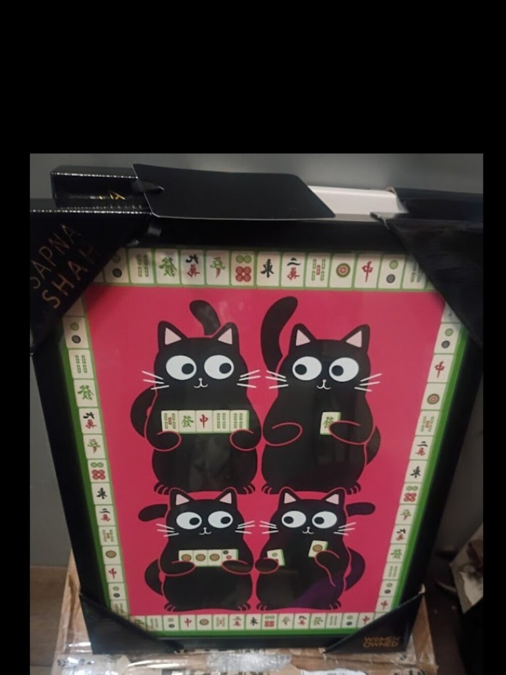 Sapna Shah New Release Black Cat Mahjong Art Print - Pink Background